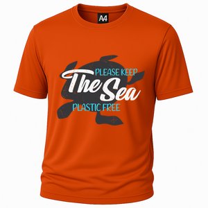 Please Keep The Sea Plastic Free Turtle Cute Gift Cooling Performance Crew T-Shirt