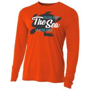 Please Keep The Sea Plastic Free Turtle Cute Gift Cooling Performance Long Sleeve Crew