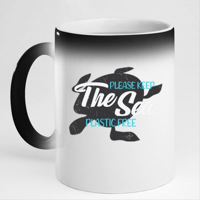 Please Keep The Sea Plastic Free Turtle Cute Gift 11oz Black Color Changing Mug