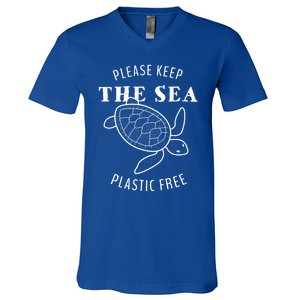 Please Keep The Sea Plastic Free Turtle Gift V-Neck T-Shirt