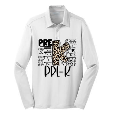 Pre K Typography Team Pre K Teacher Back To School Silk Touch Performance Long Sleeve Polo