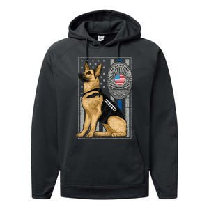 Police K9 Unit German Shepherd Dog Thin Blue Line Performance Fleece Hoodie