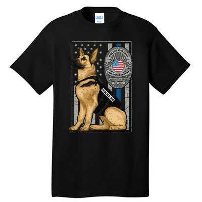 Police K9 Unit German Shepherd Dog Thin Blue Line Tall T-Shirt