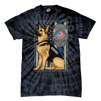 Police K9 Unit German Shepherd Dog Thin Blue Line Tie-Dye T-Shirt