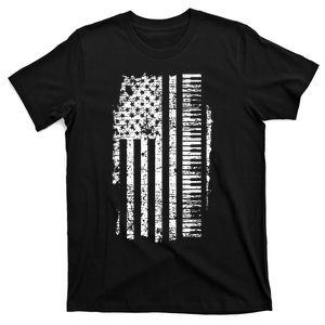 Piano Keyboard USA Flag Pianist Gifts Music T-Shirt