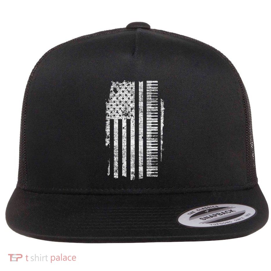 Piano Keyboard Usa Flag Pianist Gifts Music Flat Bill Trucker Hat