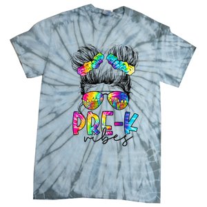 Pre K Vibes Messy Bun Back To School First Day Tie Dye Tie-Dye T-Shirt