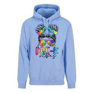 Pre K Vibes Messy Bun Back To School First Day Tie Dye Unisex Surf Hoodie