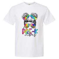 Pre K Vibes Messy Bun Back To School First Day Tie Dye Garment-Dyed Heavyweight T-Shirt