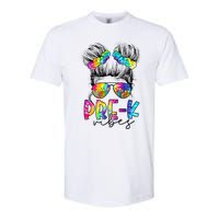 Pre K Vibes Messy Bun Back To School First Day Tie Dye Softstyle CVC T-Shirt