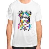 Pre K Vibes Messy Bun Back To School First Day Tie Dye Adult ChromaSoft Performance T-Shirt