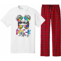 Pre K Vibes Messy Bun Back To School First Day Tie Dye Pajama Set