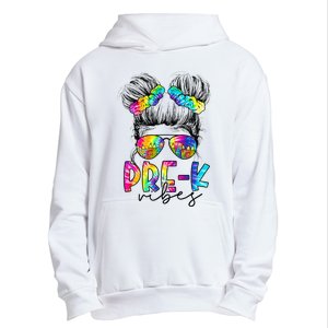 Pre K Vibes Messy Bun Back To School First Day Tie Dye Urban Pullover Hoodie