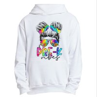 Pre K Vibes Messy Bun Back To School First Day Tie Dye Urban Pullover Hoodie