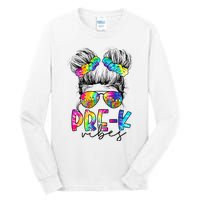 Pre K Vibes Messy Bun Back To School First Day Tie Dye Tall Long Sleeve T-Shirt