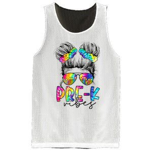 Pre K Vibes Messy Bun Back To School First Day Tie Dye Mesh Reversible Basketball Jersey Tank