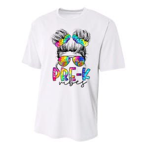 Pre K Vibes Messy Bun Back To School First Day Tie Dye Performance Sprint T-Shirt