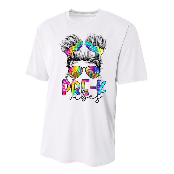 Pre K Vibes Messy Bun Back To School First Day Tie Dye Performance Sprint T-Shirt