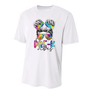 Pre K Vibes Messy Bun Back To School First Day Tie Dye Youth Performance Sprint T-Shirt