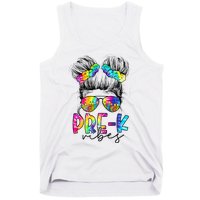 Pre K Vibes Messy Bun Back To School First Day Tie Dye Tank Top