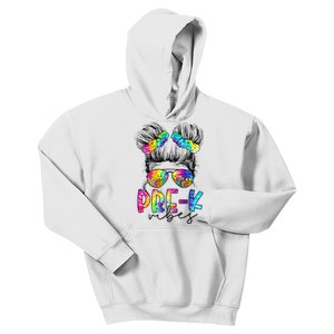 Pre K Vibes Messy Bun Back To School First Day Tie Dye Kids Hoodie