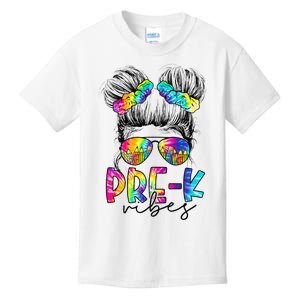 Pre K Vibes Messy Bun Back To School First Day Tie Dye Kids T-Shirt