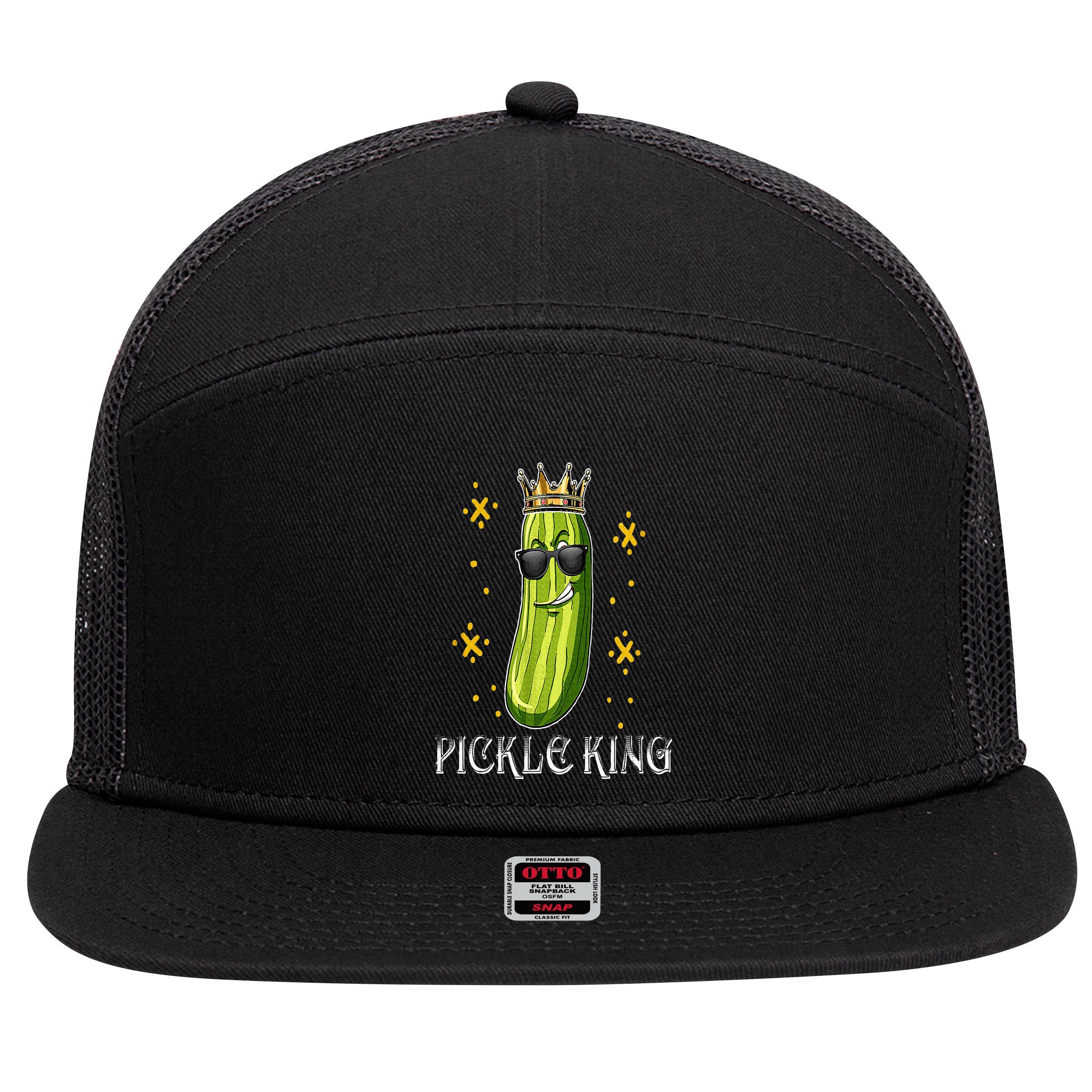 Pickle King Vegan Funny Cucumber Vegetable Pickles Lover 7 Panel Mesh Trucker Snapback Hat