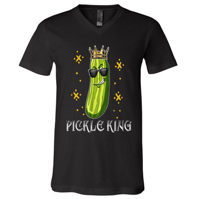 Pickle King Vegan Funny Cucumber Vegetable Pickles Lover V-Neck T-Shirt