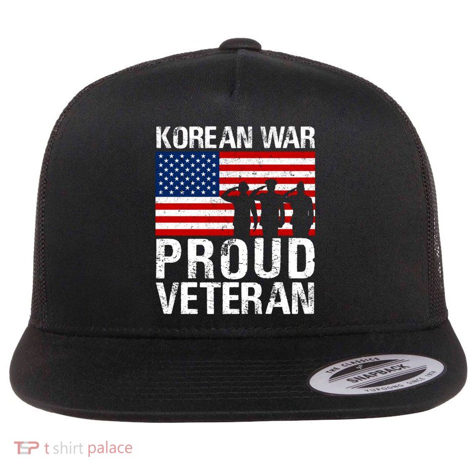 Proud Korean War Veteran Funny Gift Military Flat Bill Trucker Hat
