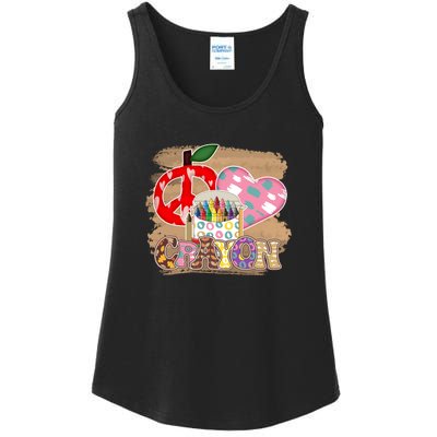 Peace Love Crayon 100 Days Of School Gift For Kids Ladies Essential Tank