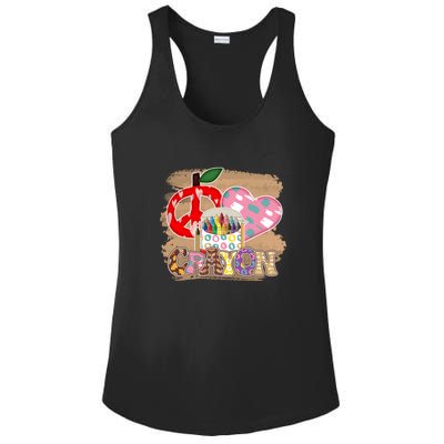 Peace Love Crayon 100 Days Of School Gift For Kids Ladies PosiCharge Competitor Racerback Tank