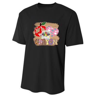 Peace Love Crayon 100 Days Of School Gift For Kids Performance Sprint T-Shirt