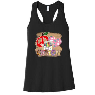 Peace Love Crayon 100 Days Of School Gift For Kids Women's Racerback Tank