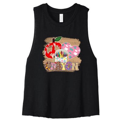 Peace Love Crayon 100 Days Of School Gift For Kids Women's Racerback Cropped Tank