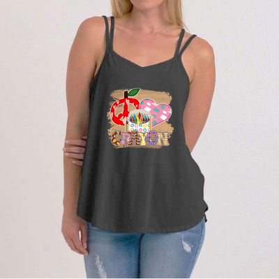 Peace Love Crayon 100 Days Of School Gift For Kids Women's Strappy Tank