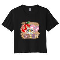 Peace Love Crayon 100 Days Of School Gift For Kids Women's Crop Top Tee