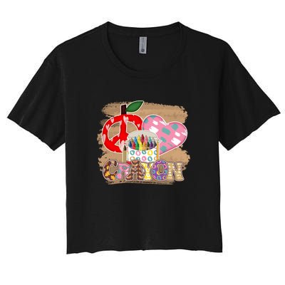 Peace Love Crayon 100 Days Of School Gift For Kids Women's Crop Top Tee