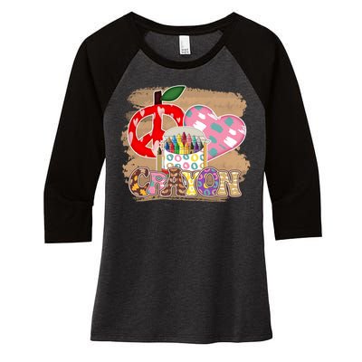 Peace Love Crayon 100 Days Of School Gift For Kids Women's Tri-Blend 3/4-Sleeve Raglan Shirt