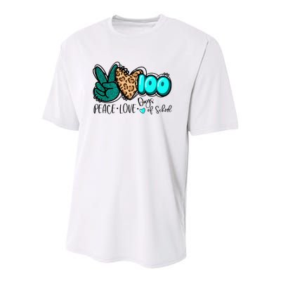 Peace Love 100 Days Of School Youth Performance Sprint T-Shirt