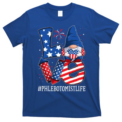 Phlebotomist Love 4th Of July Gnome Usa Patriotic Gift T-Shirt