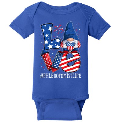 Phlebotomist Love 4th Of July Gnome Usa Patriotic Gift Baby Bodysuit