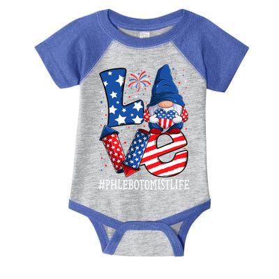 Phlebotomist Love 4th Of July Gnome Usa Patriotic Gift Infant Baby Jersey Bodysuit