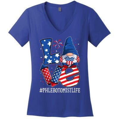 Phlebotomist Love 4th Of July Gnome Usa Patriotic Gift Women's V-Neck T-Shirt