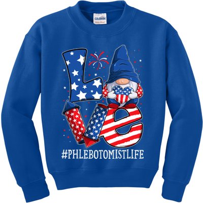 Phlebotomist Love 4th Of July Gnome Usa Patriotic Gift Kids Sweatshirt
