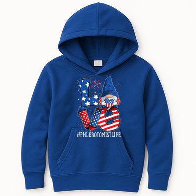 Phlebotomist Love 4th Of July Gnome Usa Patriotic Gift Kids Hoodie