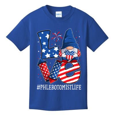 Phlebotomist Love 4th Of July Gnome Usa Patriotic Gift Kids T-Shirt