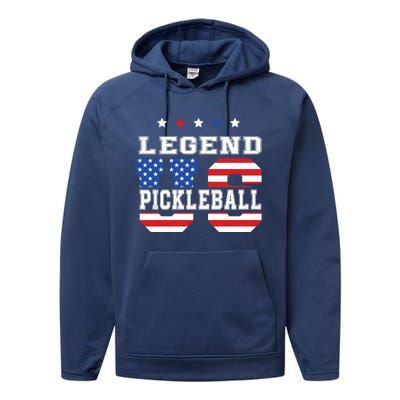 Pickleball Legend 4th Of July Pickleball Us American Flag Performance Fleece Hoodie