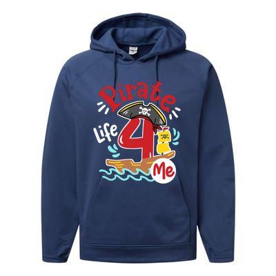 Pirate Life 4 Me 4th Birthday Party Four Years Old Boy Performance Fleece Hoodie