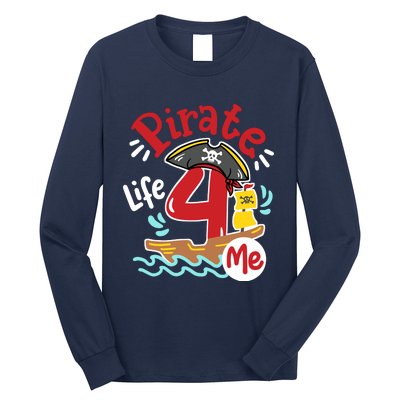 Pirate Life 4 Me 4th Birthday Party Four Years Old Boy Long Sleeve Shirt