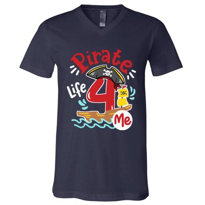 Pirate Life 4 Me 4th Birthday Party Four Years Old Boy V-Neck T-Shirt